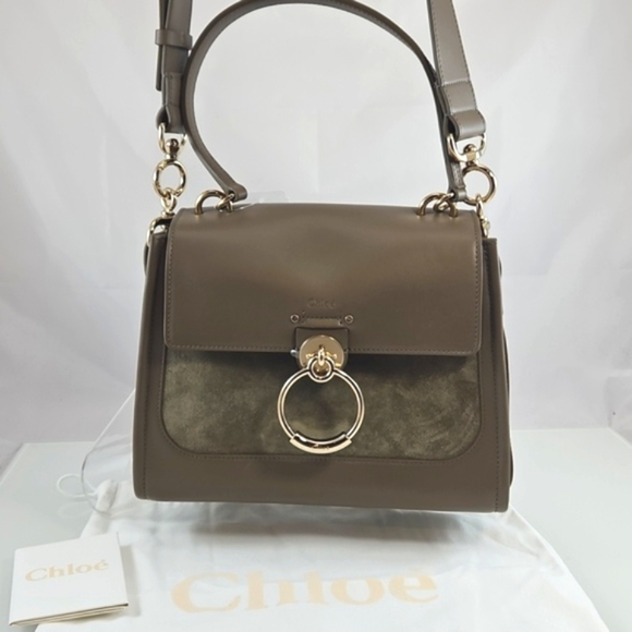NEW $2250 Chloé Tess Suede & Leather Small Day Bag in Army Green - Picture 5 of 16
